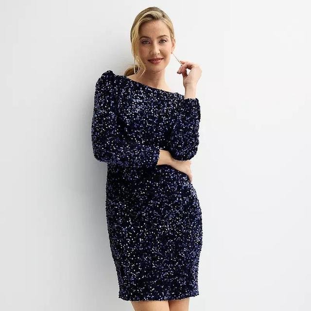 Womens Nanette Lepore Long Sleeve Velvet Sequin Dress Nanette Blue Product Image