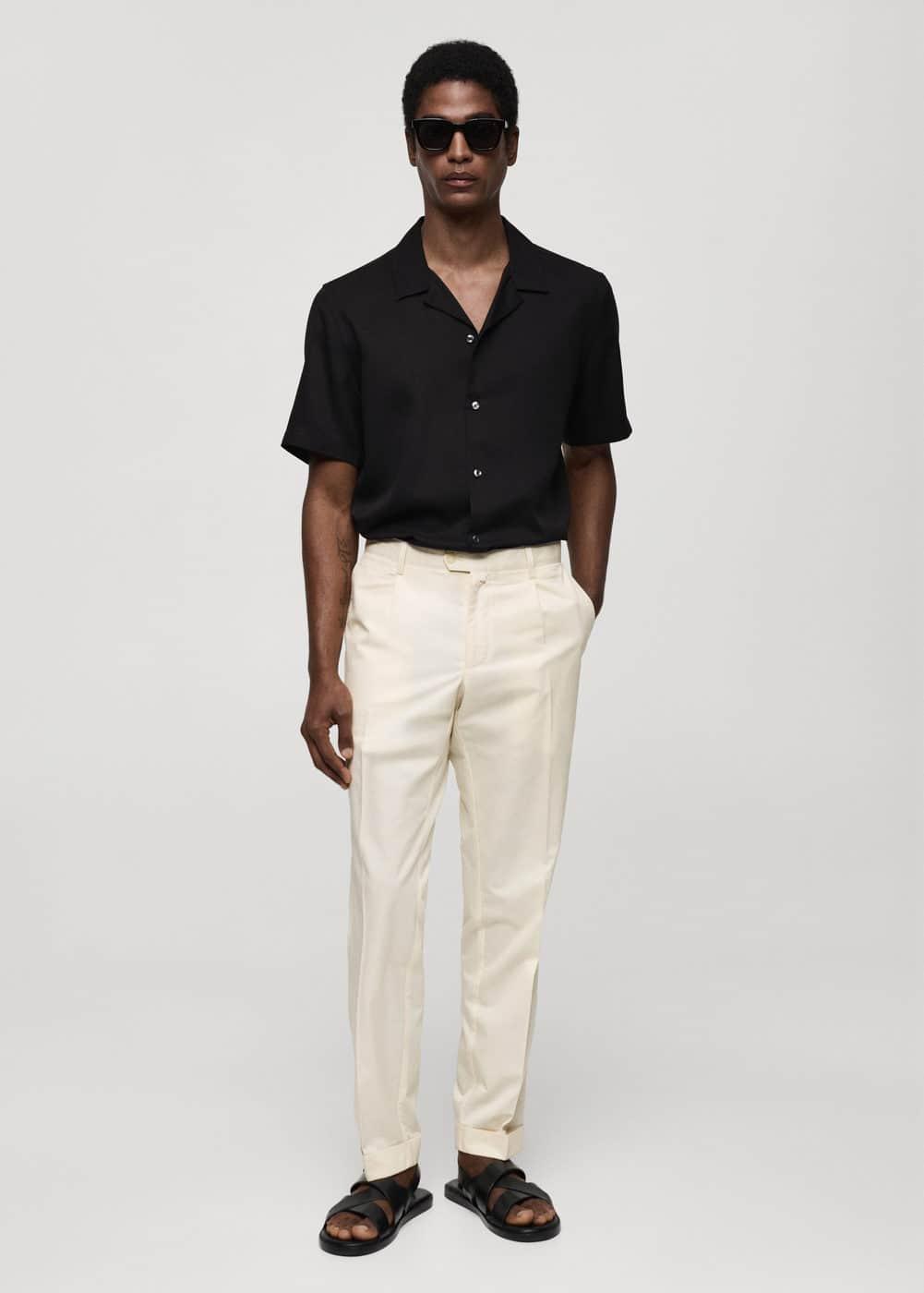 Mango Mens Pleated Cotton Linen Trousers Product Image