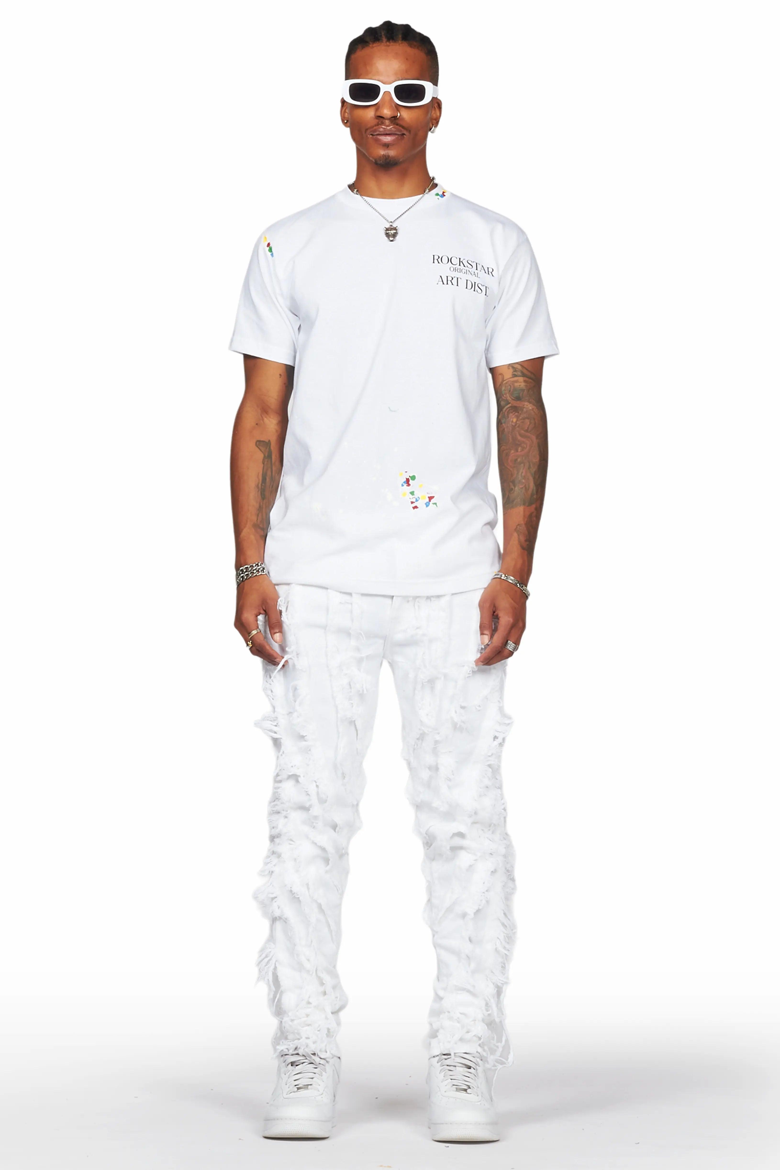 Achilles White Raw Edge Skinny Fit Jean Male Product Image