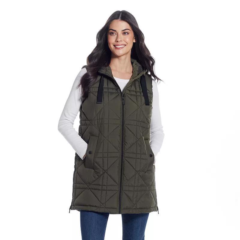 Womens Weathercast Hooded Quilted Long Vest Red Product Image