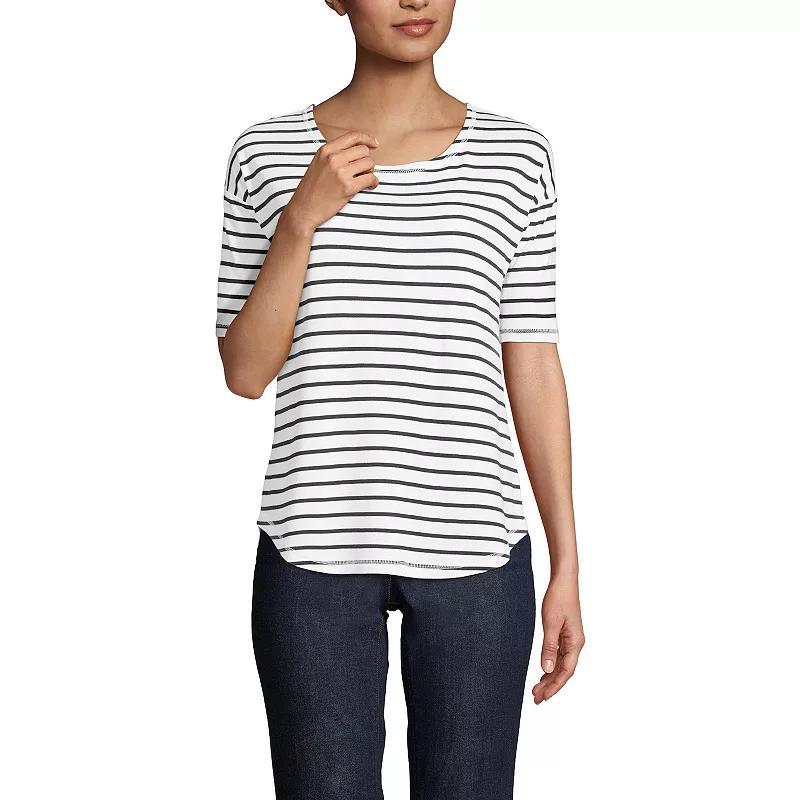 Womens Lands End Elbow Sleeve Striped Top Product Image