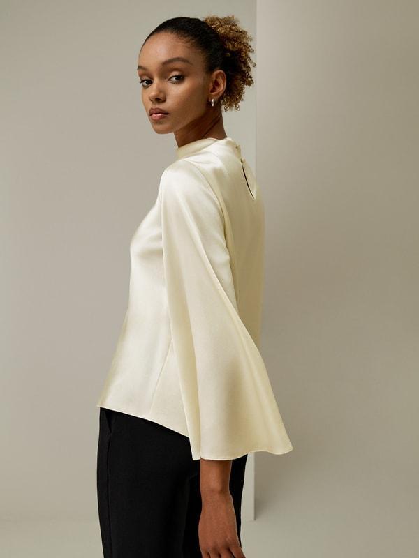 Bell sleeves minimalist silk top Product Image