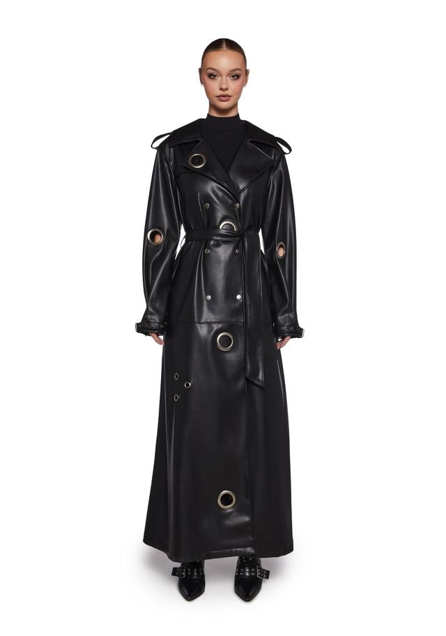 Vegan Leather Eyelet Belted Trench Coat Poster Grl - Black Product Image