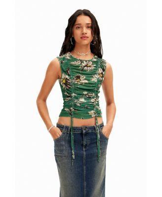 Desigual Womens Ruched floral T-shirt Product Image