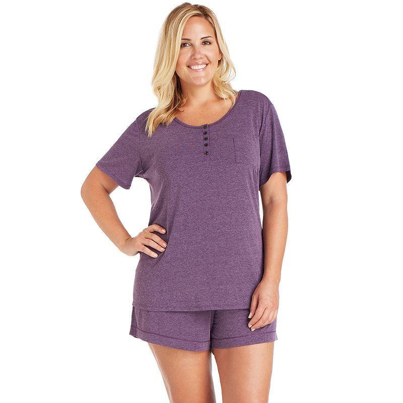 Plus Size Cuddl Duds Essentials Pajama Tee & Pajama Boxers Sleep Set, Womens Med Purple Product Image