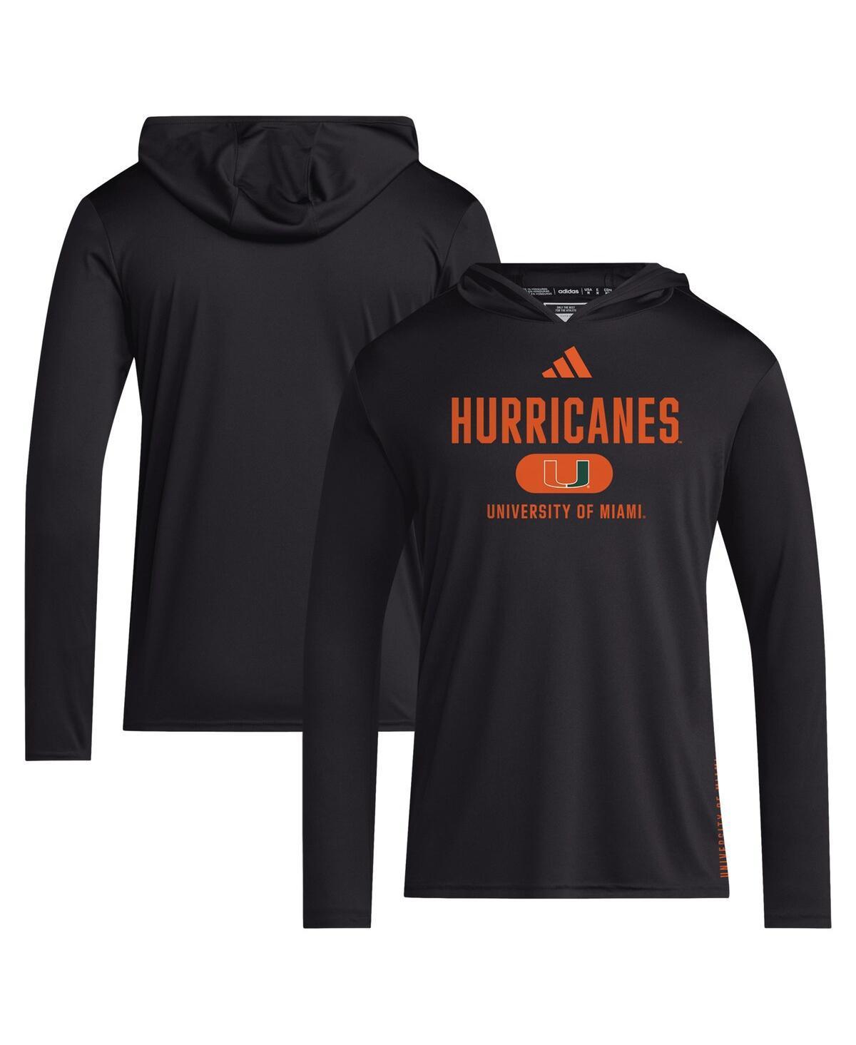 Adidas Mens Black Miami Hurricanes 2024 Sideline Hooded Long Sleeve T-Shirt Product Image