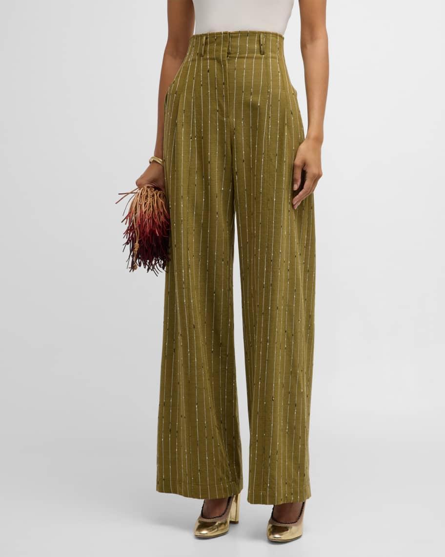 Carine Pinstripe Wool Wide-Leg Pants Product Image