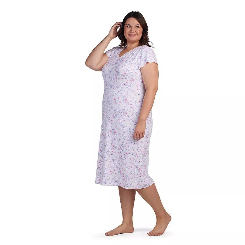 Plus Size Miss Elaine Essentials Micro Velvet Long Gown, Womens Pink Purple Print Product Image