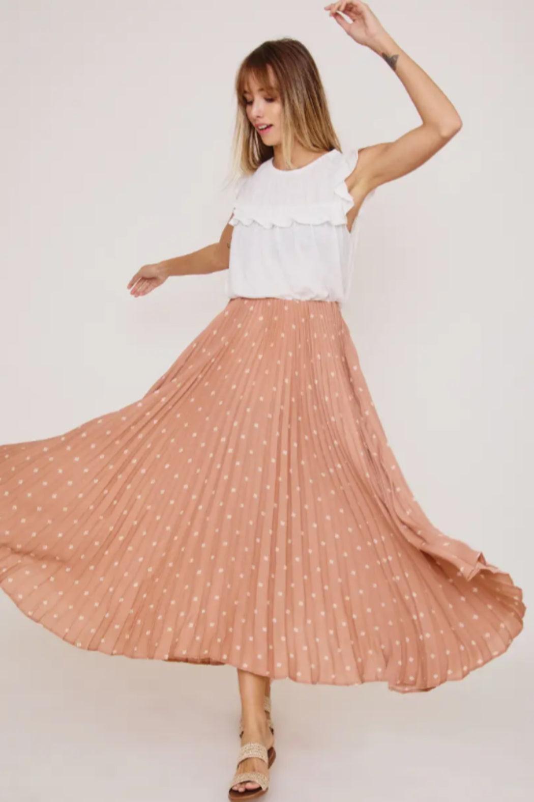 Diamond Dot Print Pleated Maxi Skirt Female Product Image