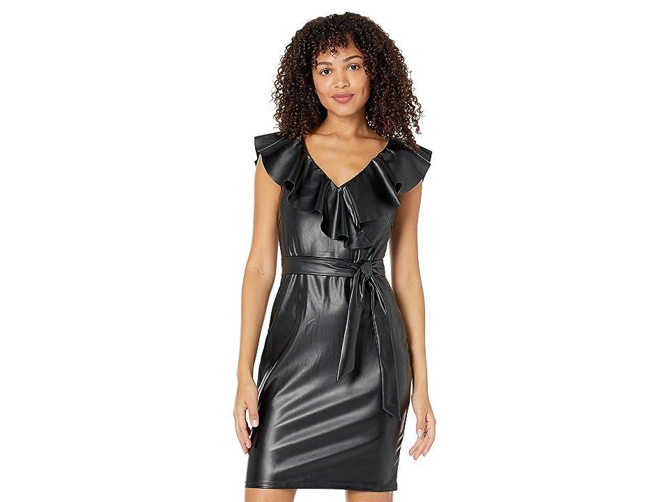 Bebe Faux Leather Ruffle Wrap Dress Women's Dress Product Image