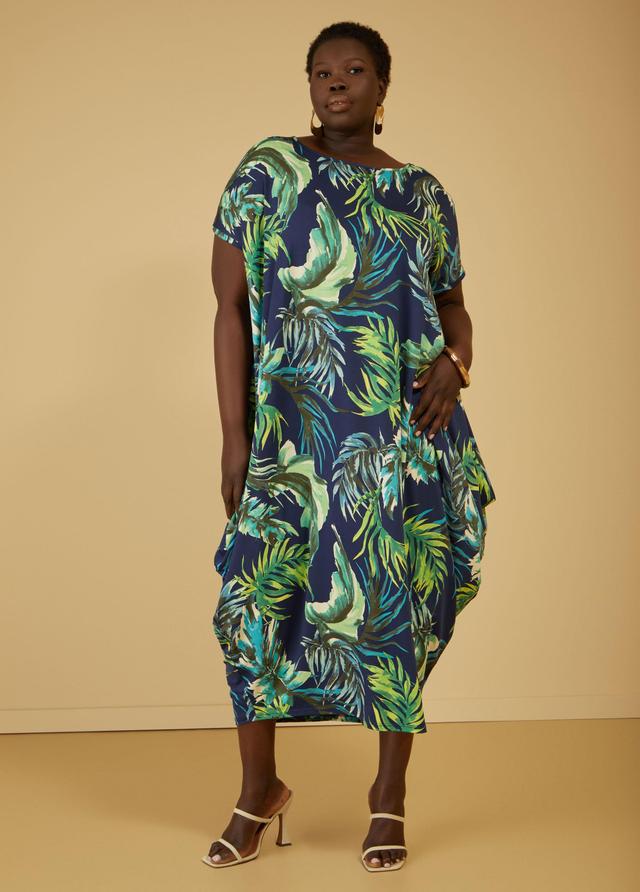 Plus Size Palm Print Draped Maxi Dress Ashley Stewart Product Image