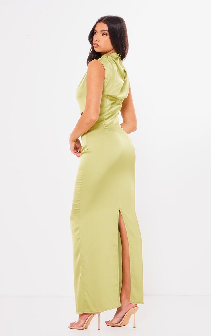 Bright Green Satin High Neck Cut Out Maxi Dress Product Image