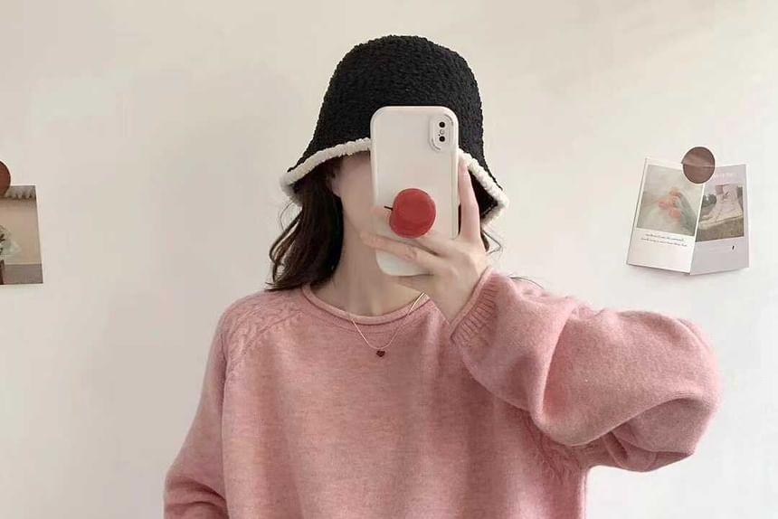 Long-Sleeve Round Neck Plain Sweater Product Image