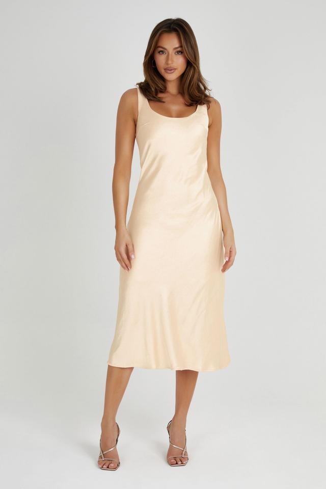 Tamara Satin Iridescent Slip Midi Dress - Apricot Product Image