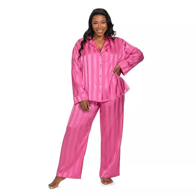 Plus Size Lilac+London Satin Notch Collar Pajama Top & Pajama Bottoms Set, Womens Product Image