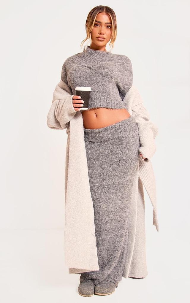 Grey Marl Knit Foldover Maxi Skirt Product Image