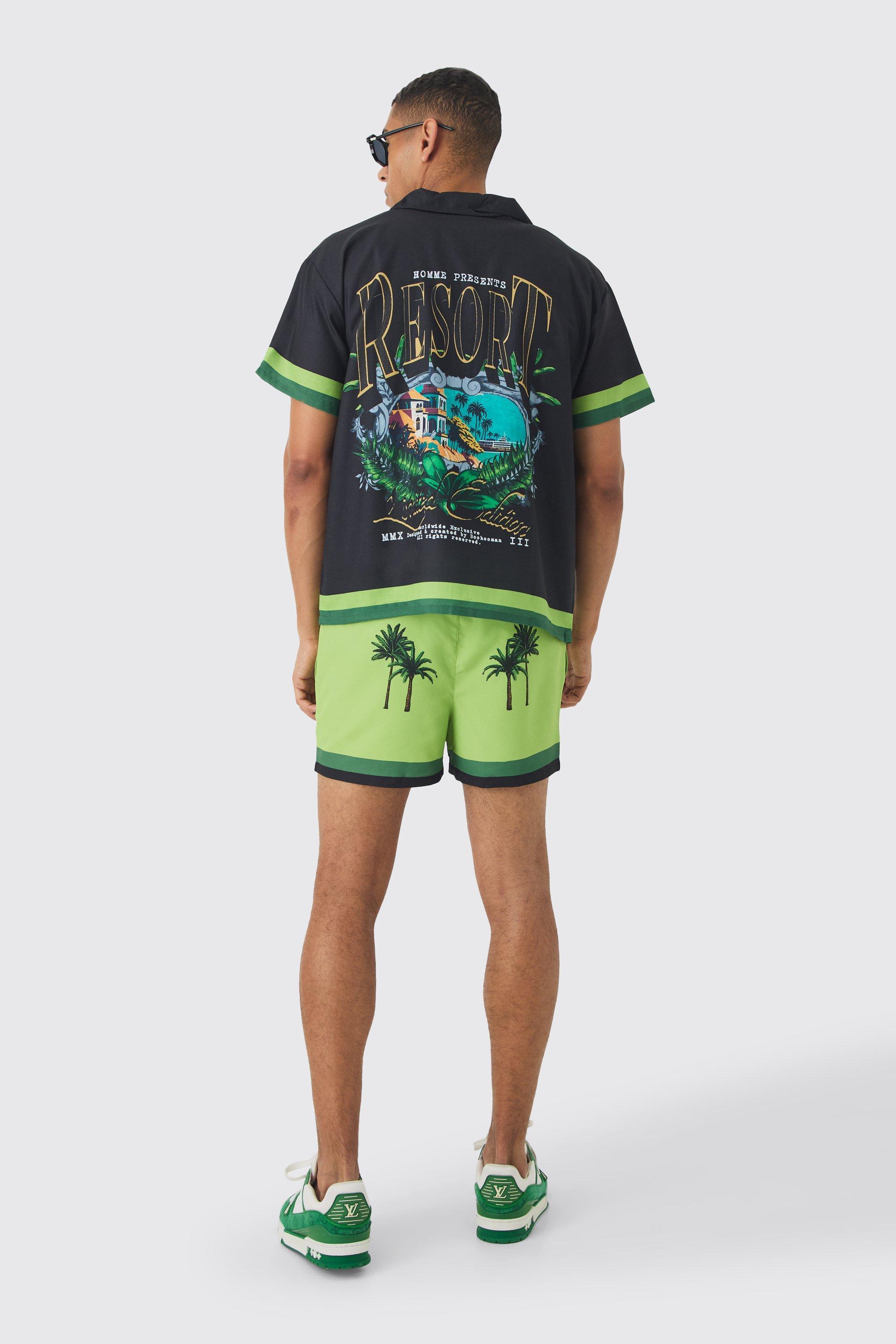 Boxy Resort Shirt & Swim Trunks Set | boohooMAN USA Product Image