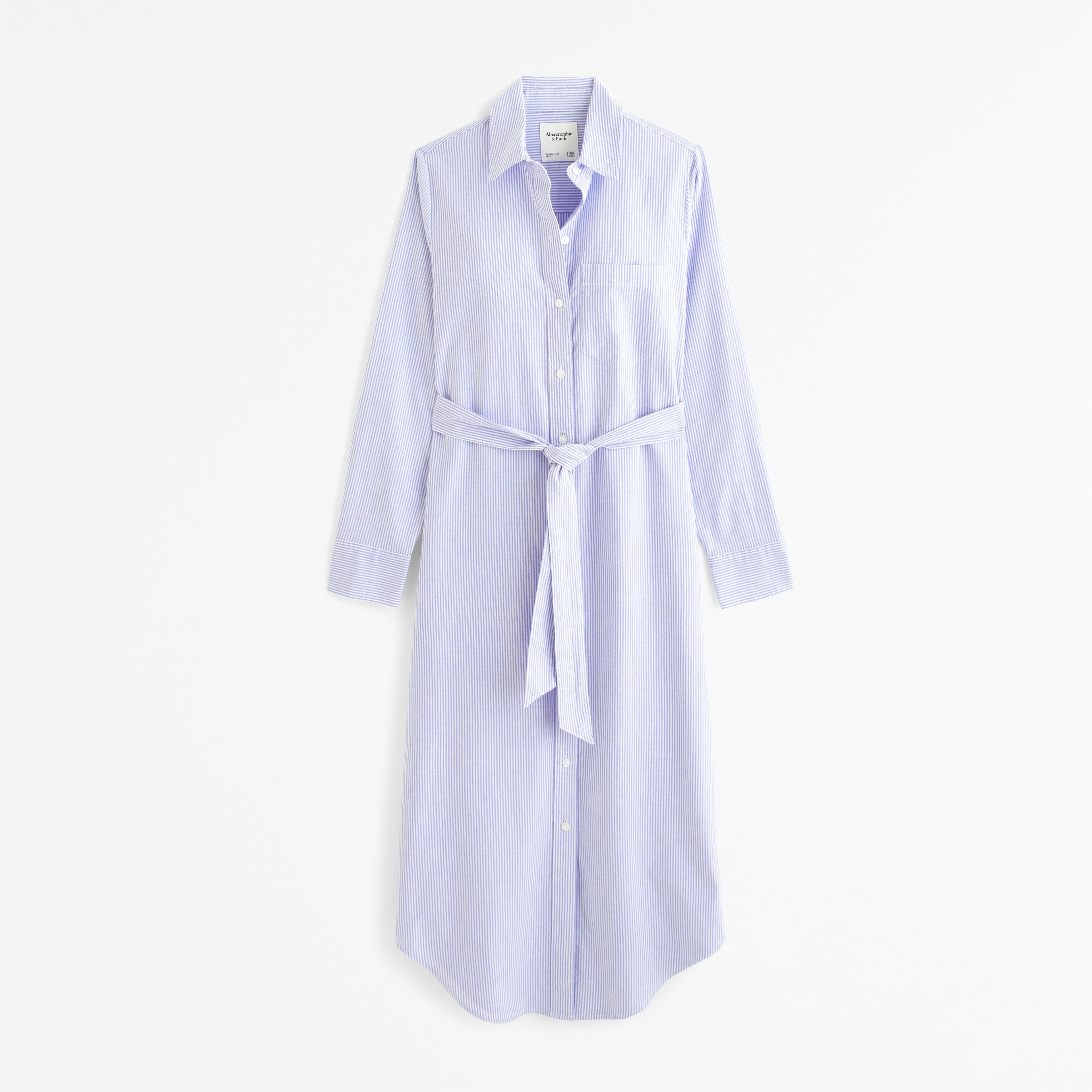 Long-Sleeve Belted Shirt Dress Product Image