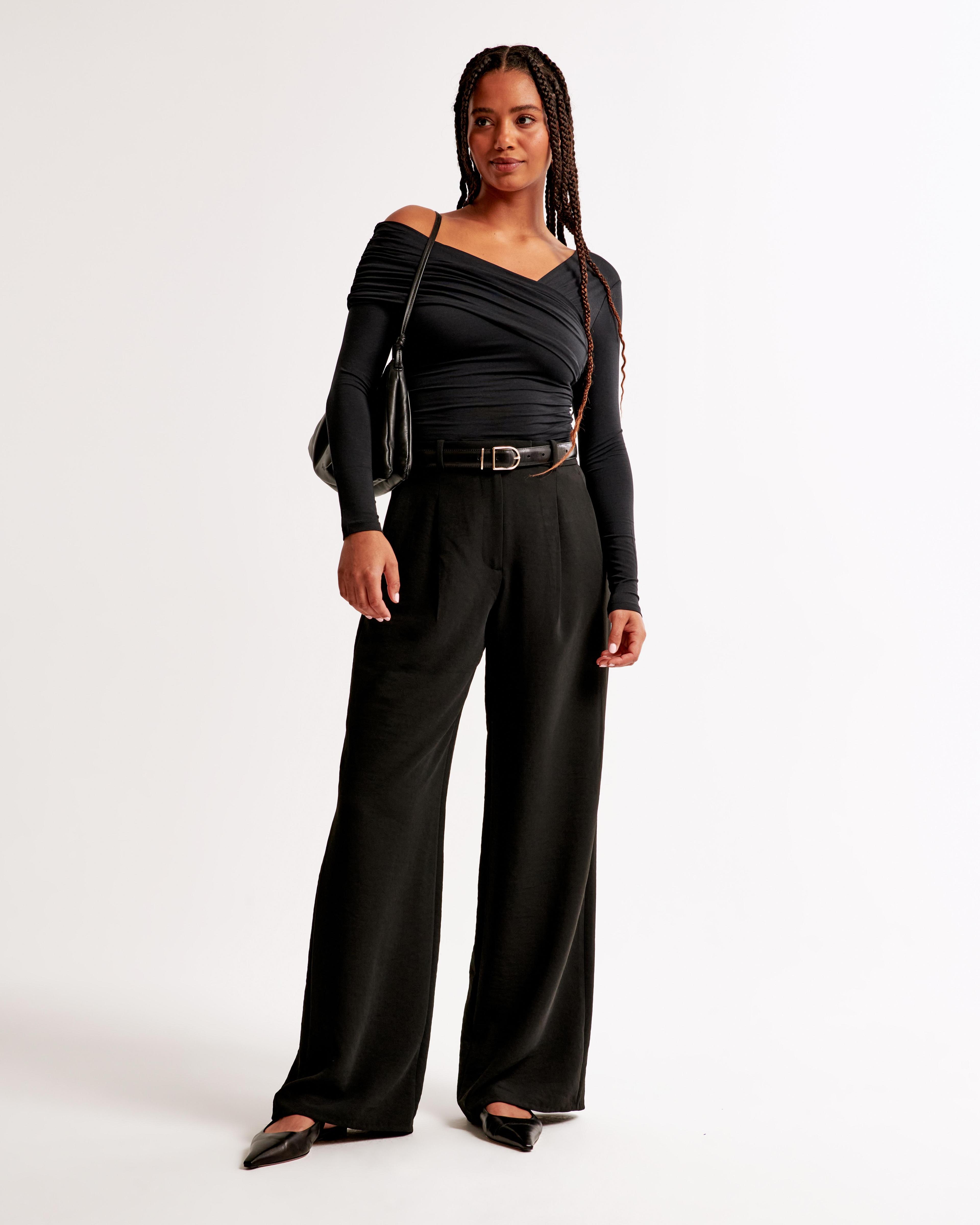 Curve Love A&F Harper Tailored Premium Crepe Ultra-Wide Leg Pant Product Image