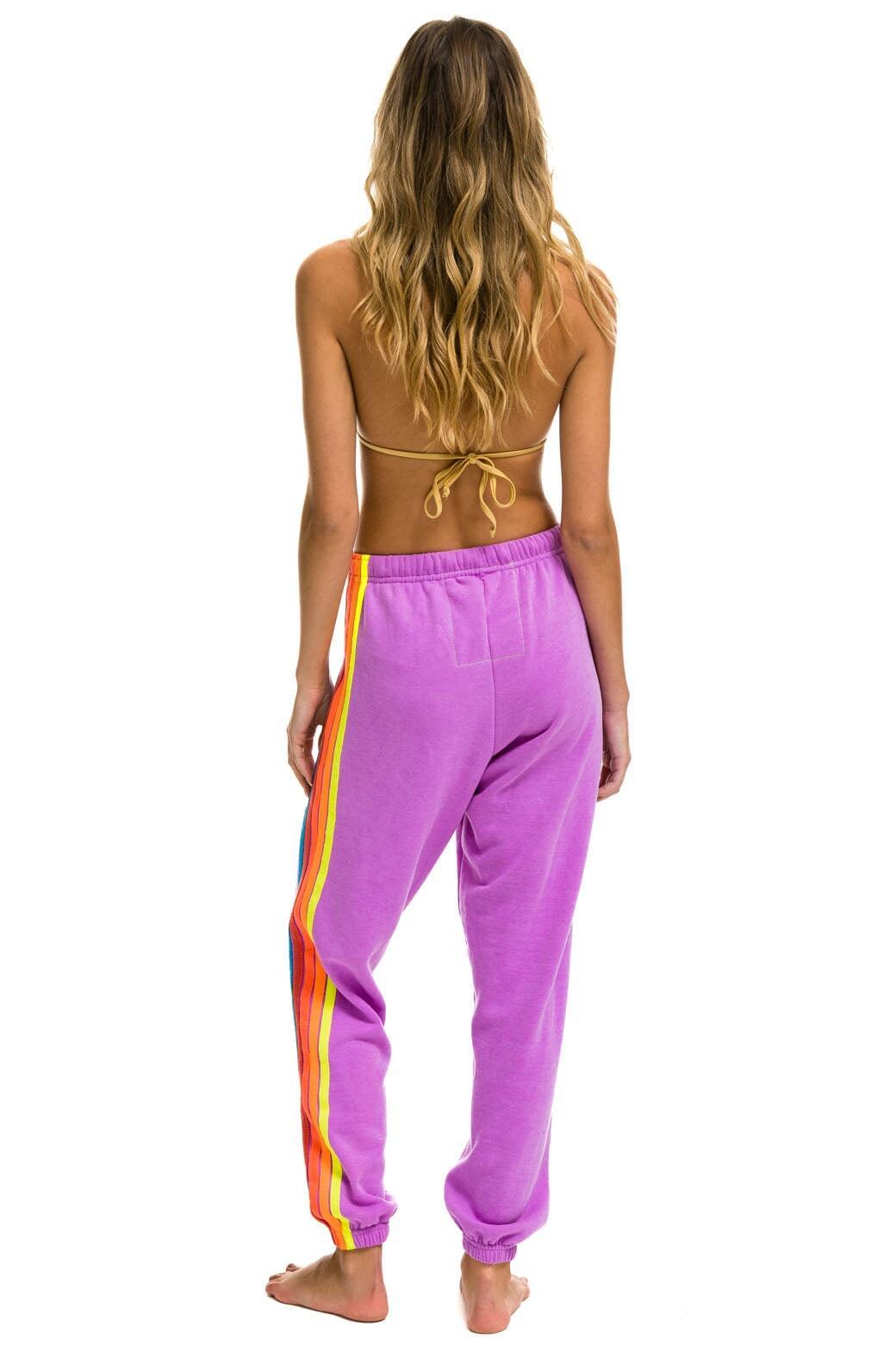 5 STRIPE SWEATPANTS - NEON PURPLE // NEON RAINBOW Female Product Image