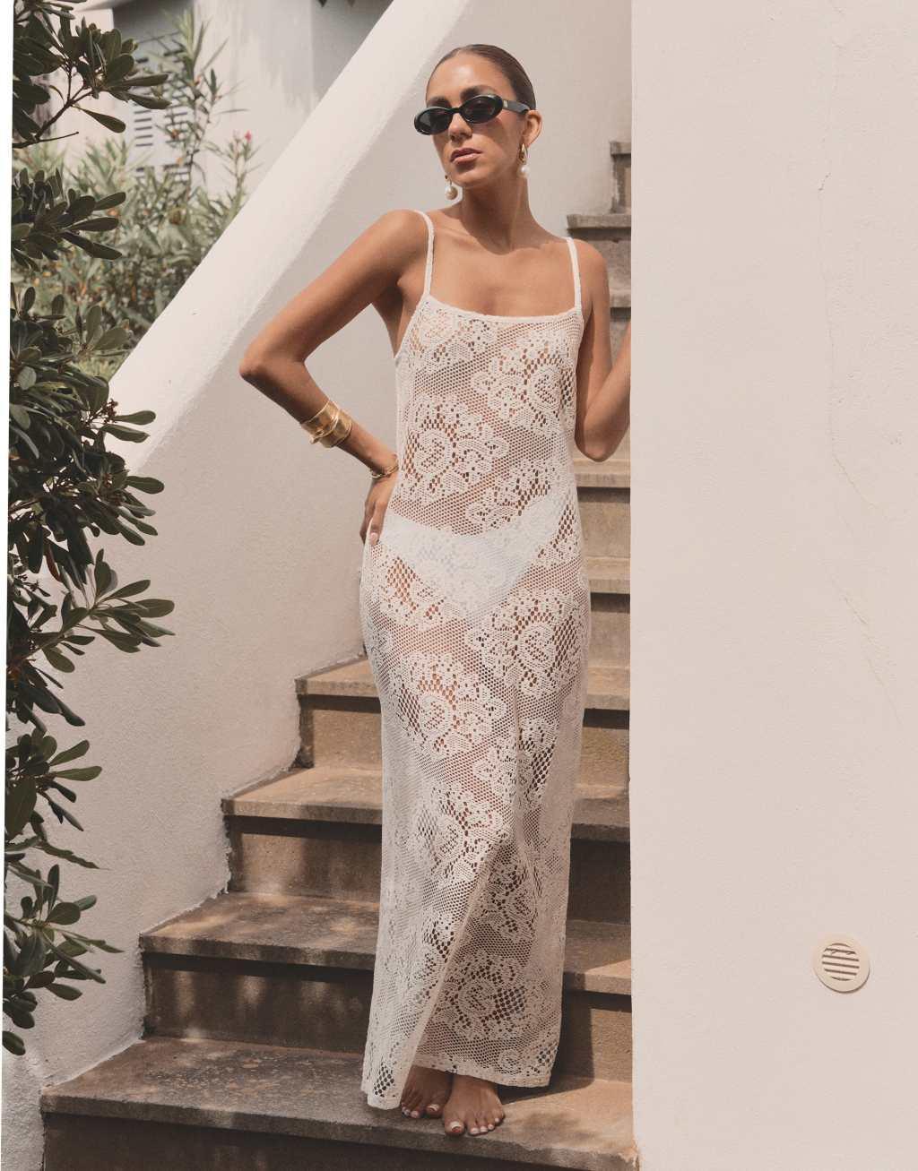 4th & Reckless x Luana Barron agnes crochet maxi beach dress in off white Product Image