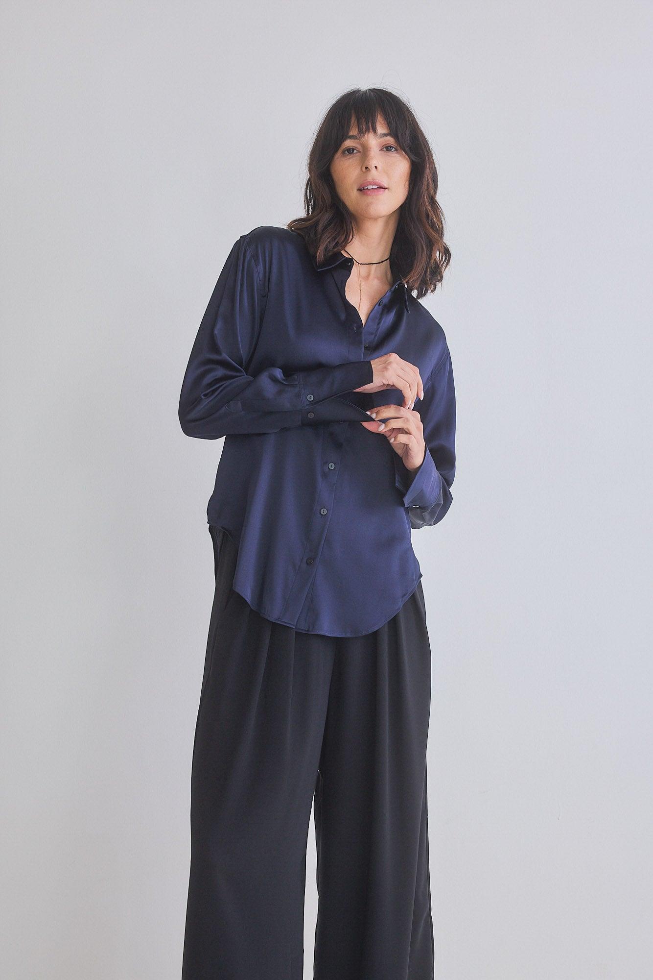 Shift Your Gaze Silk Button Down Blouse Product Image