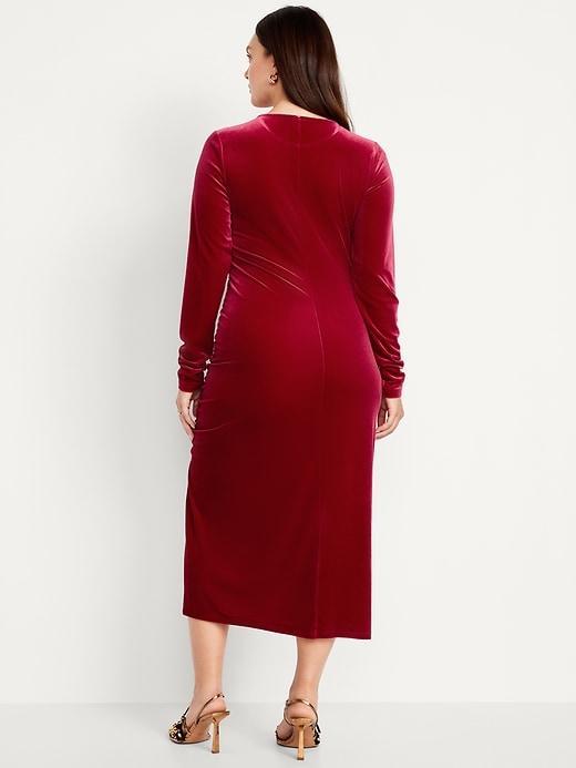 Ruched Velvet Midi Dress Product Image