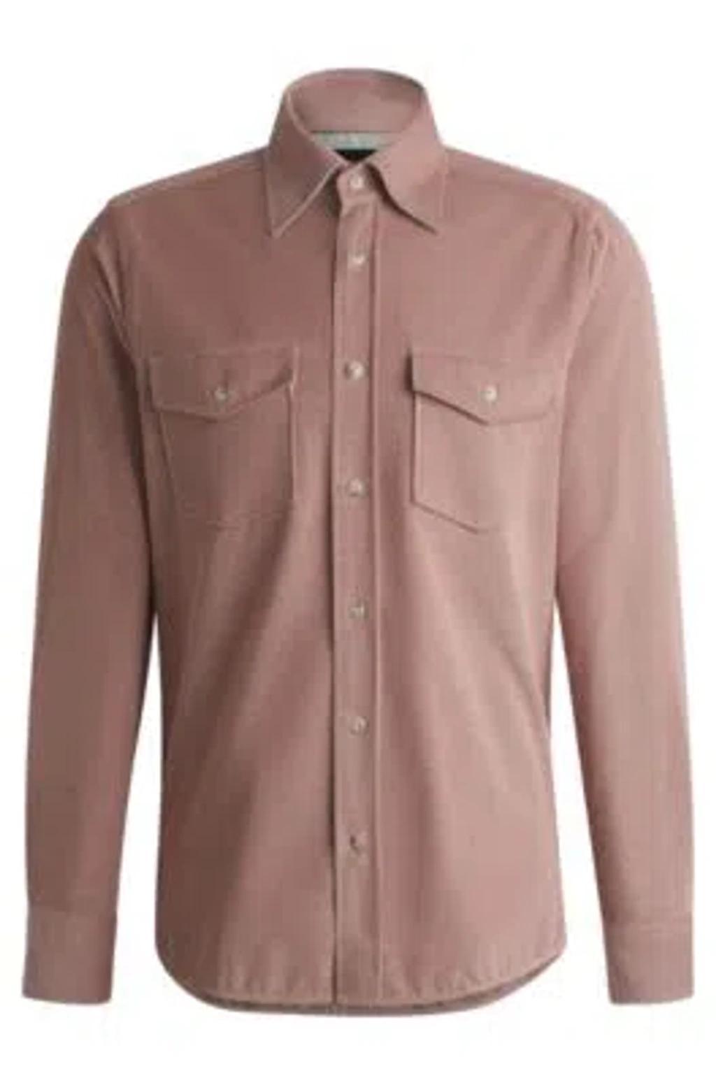 HUGO BOSS Relaxed-fit Shirt In Cotton With Patch Pockets In Light Pink Product Image