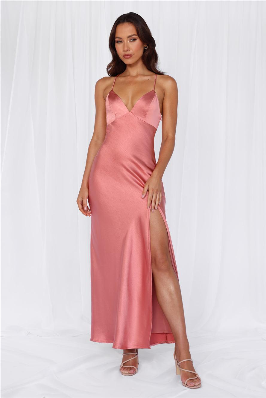 HELLO MOLLY The Sophia Satin Maxi Dress Rose Product Image