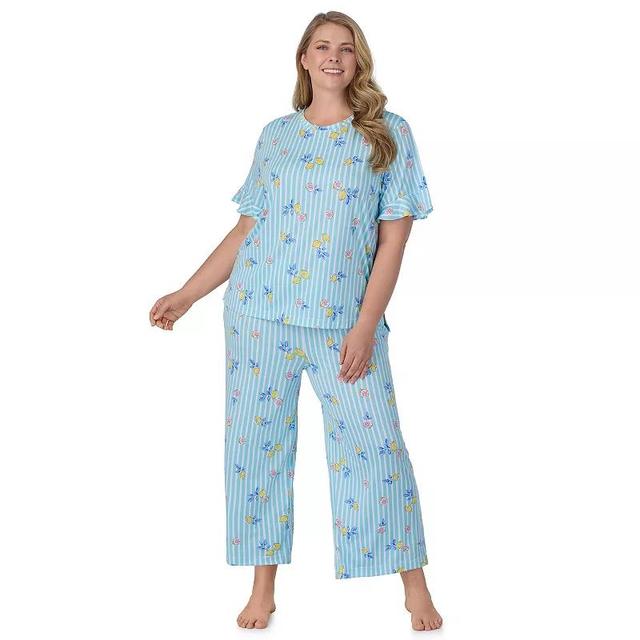 Plus Size Cuddl Duds Cozy Short Sleeve Top & Cropped Pants Pajama Set, Womens Product Image