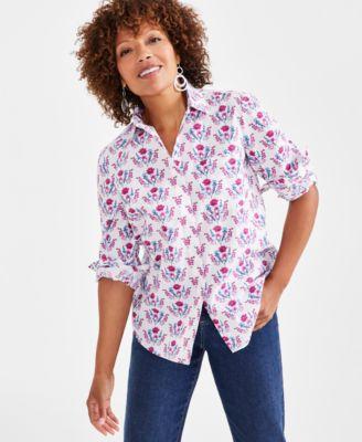 Style & Co Womens Printed Cotton Perfect Shirt, Created for Macys Product Image