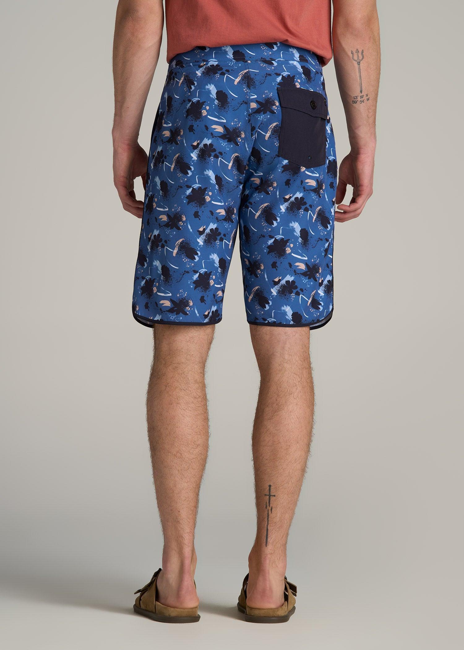 Hi-Tide Scallop Board Shorts for Tall Men in Blue Brushstroke Male Product Image