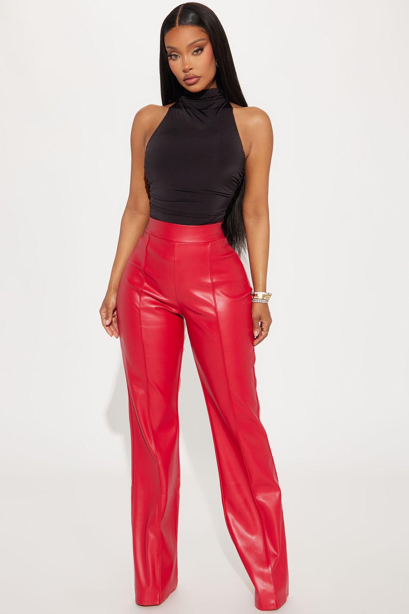 Victoria High Waisted Faux Leather Dress Pants - Red product image