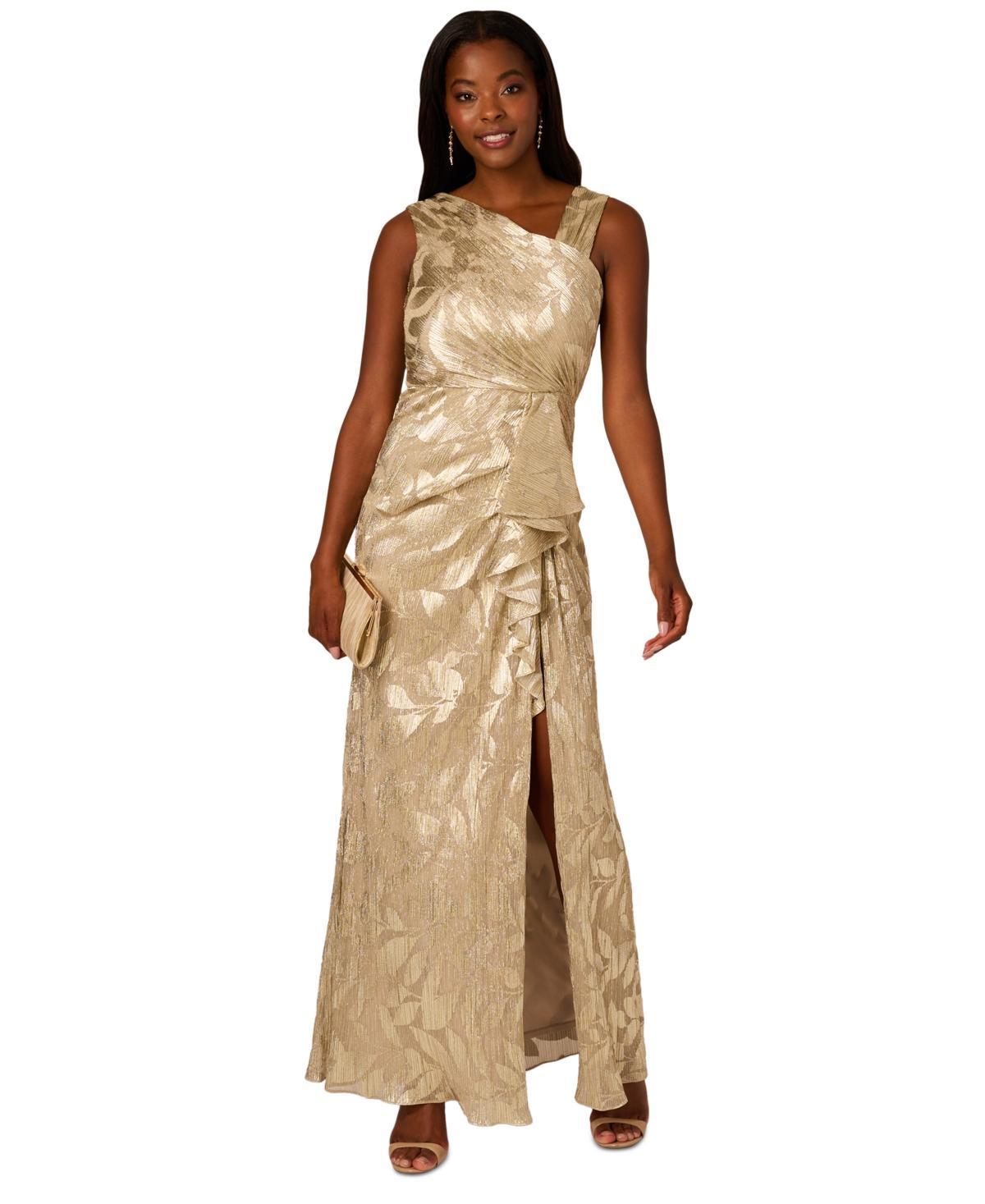 Adrianna Papell Womens Asymmetric Metallic-Print Mermaid Gown Product Image