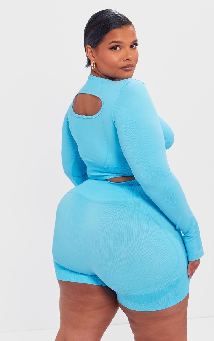 PLT SPORT Plus Bright Blue Seamless Contrast Detail Long Sleeve Crop Top Product Image