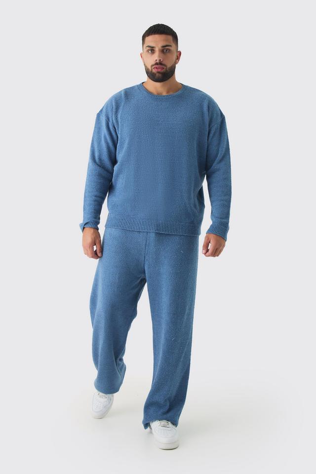 Plus Boucle Knit Oversized Sweat & Pants Set | boohooMAN USA Product Image