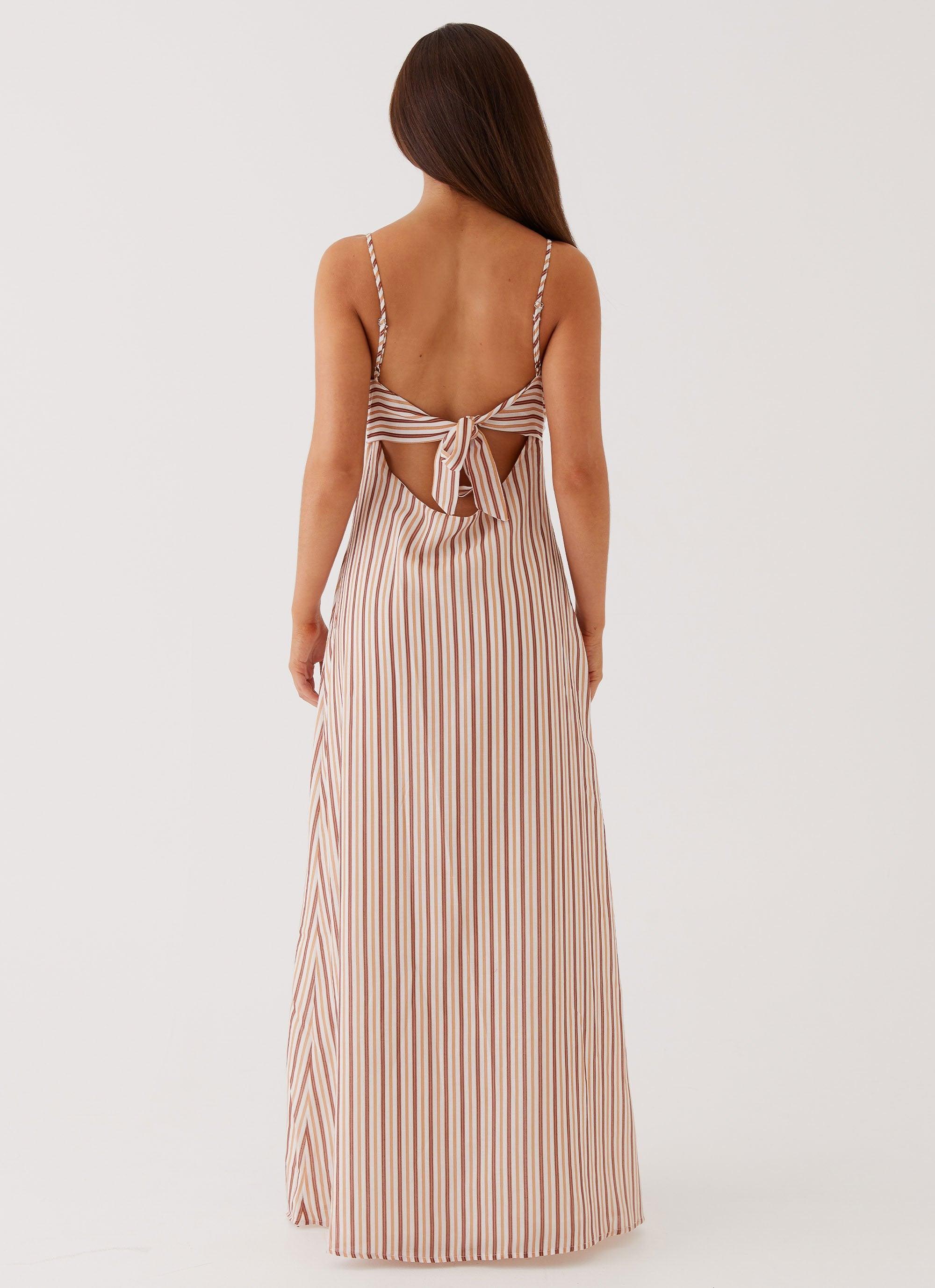 Flora Linen Maxi Dress - Passionfruit Stripe Product Image