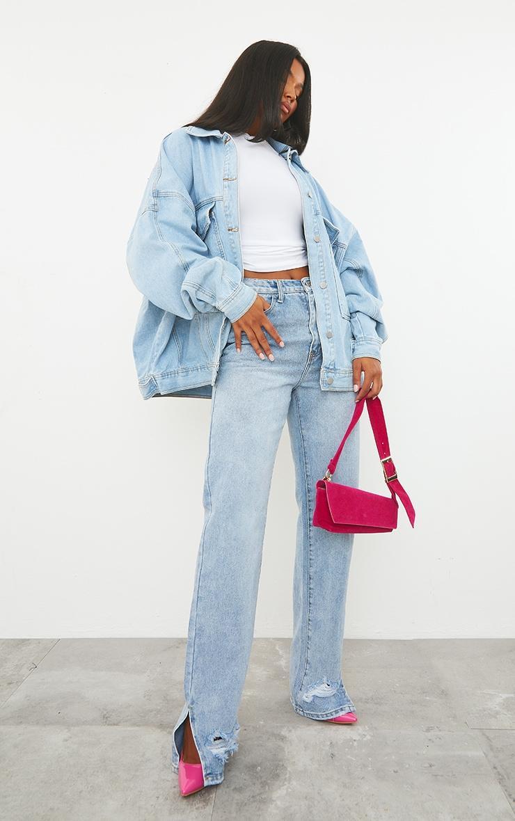 Light Blue Wash Oversized Drop Shoulder Denim Jacket Product Image