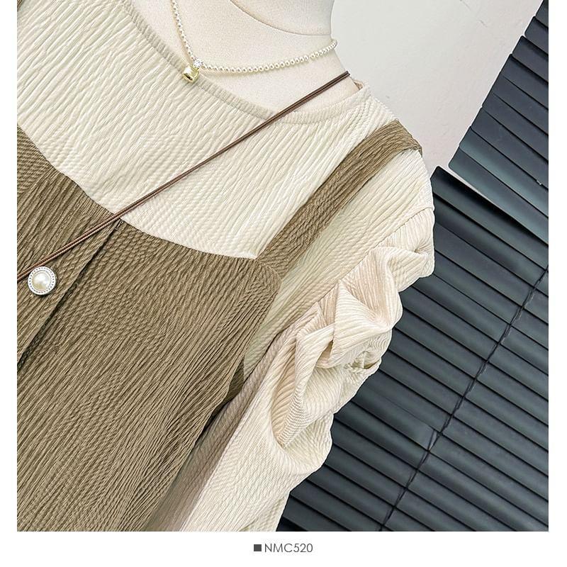 Ruched Mock Two-Piece Loose Blouse Product Image