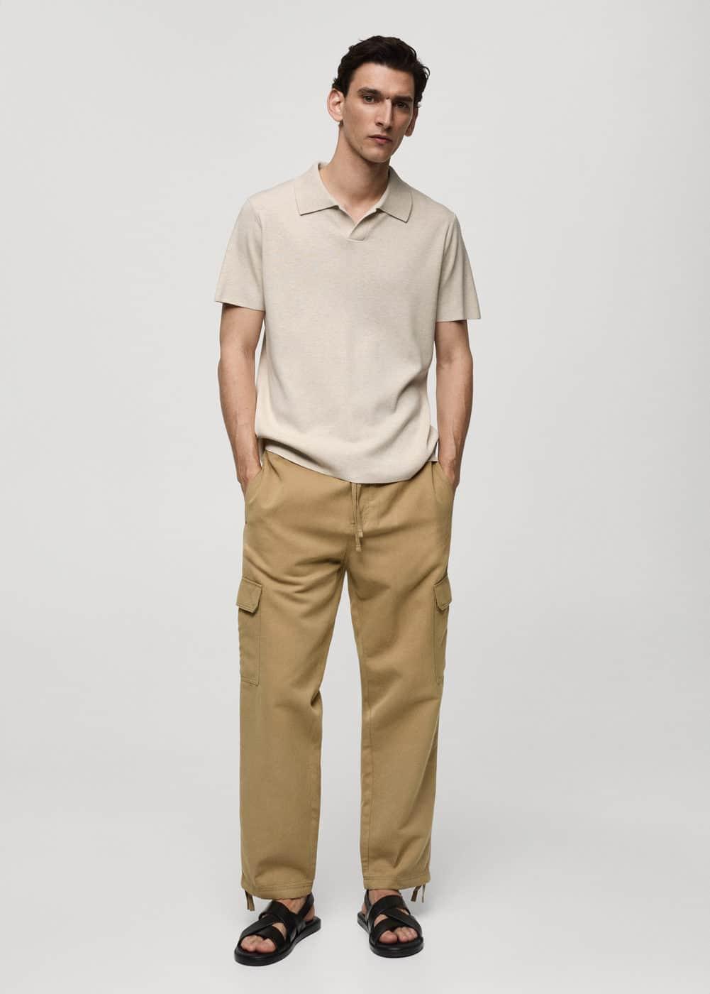 MANGO MAN - Textured knitted cotton polo shirt sandMen Product Image