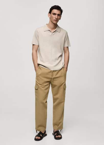 MANGO MAN - Textured knitted cotton polo shirt sandMen Product Image