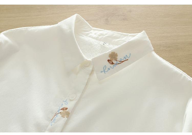 Long Sleeve Collared Floral Embroidered Shirt Product Image