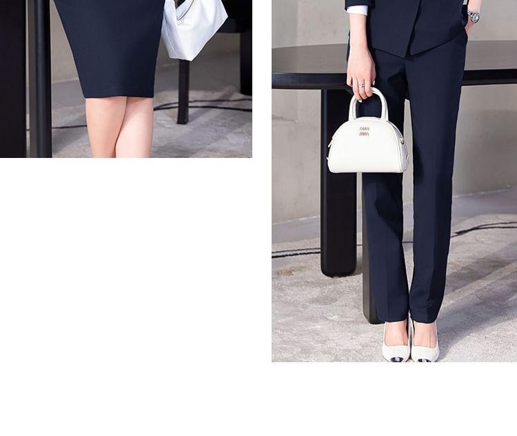 Peak Lapel Plain Single-Breasted Blazer / Long-Sleeve Bow Shirt / High Waist Pencil Skirt / Straight Leg Slacks Product Image