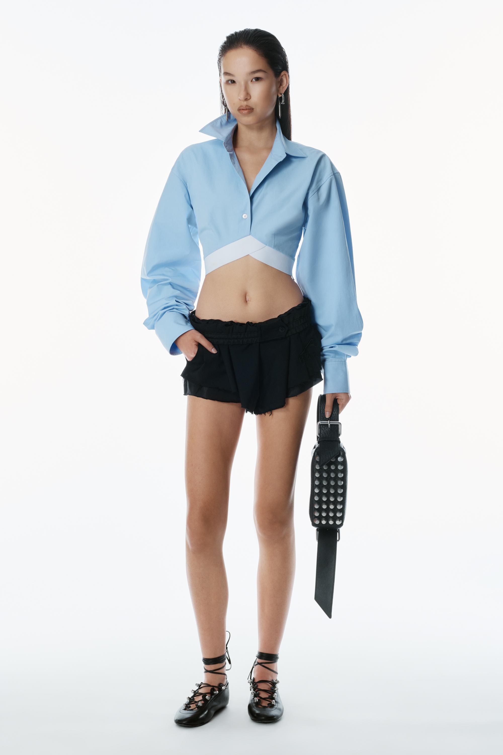 Cropped Shirt In Organic Cotton With Logo Elastic Product Image