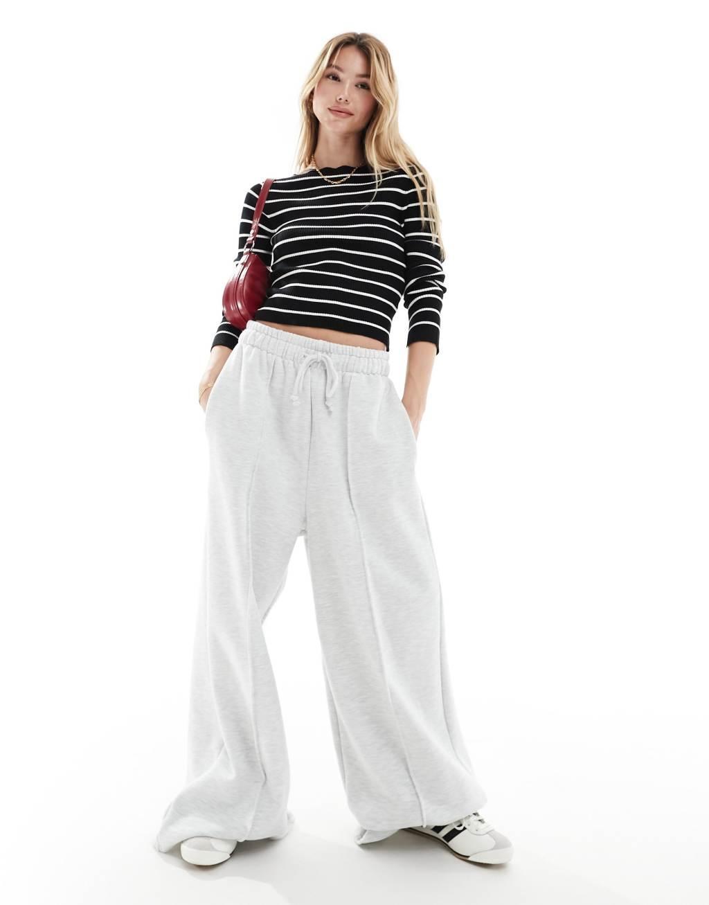 ASOS DESIGN knit boat neck long sleeve top in mono stripe Product Image