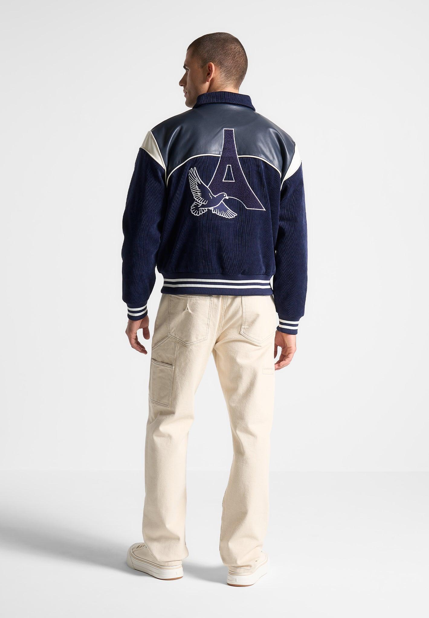 Raglan Corduroy Eiffel Varsity Jacket - Navy Male Product Image