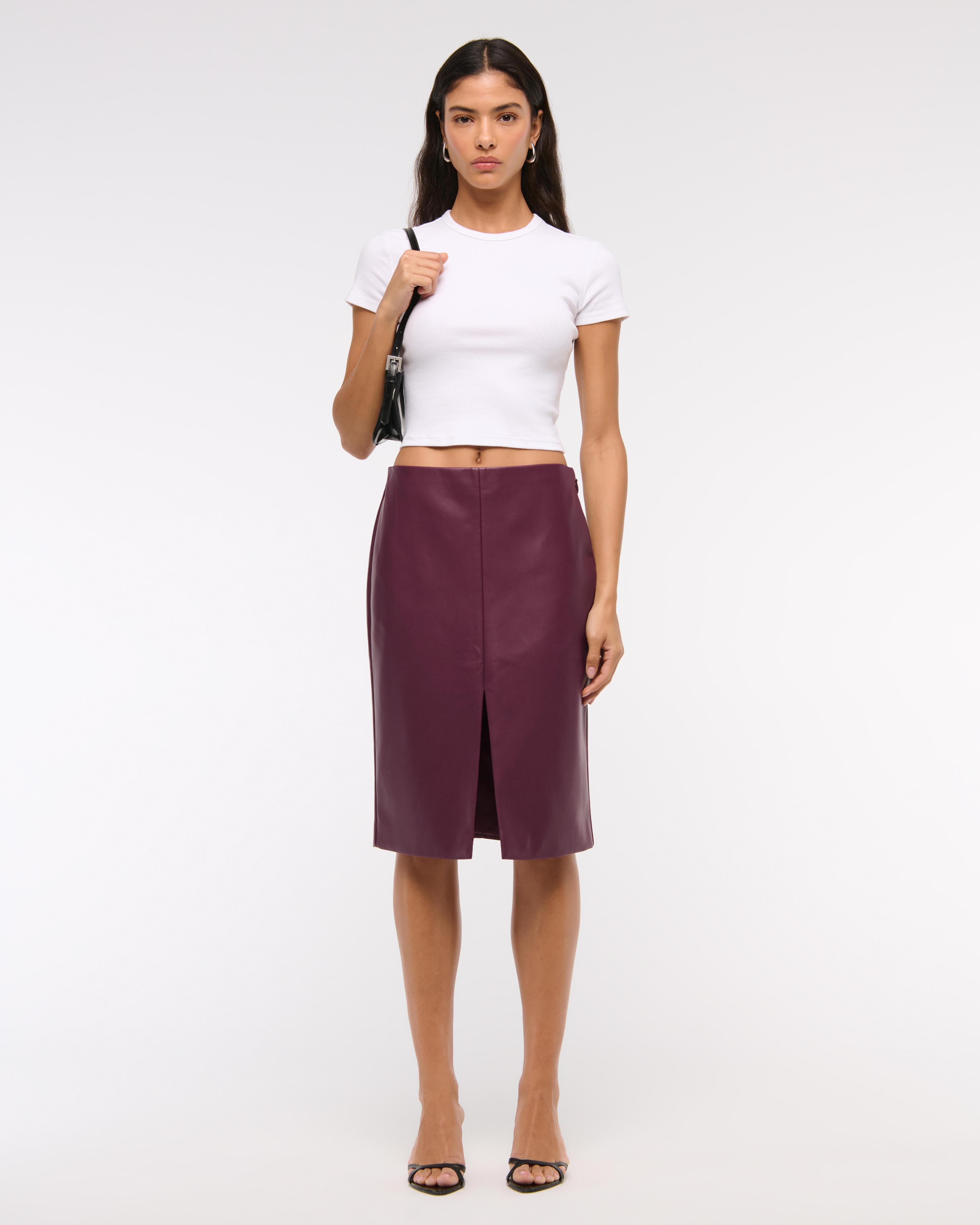 Mid Rise Vegan Leather Pencil Midi Skirt product image