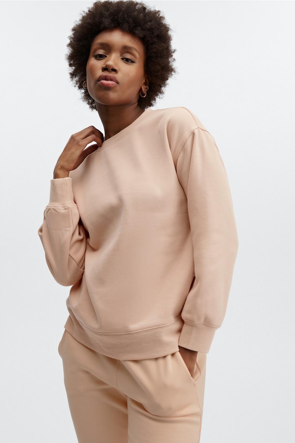 Fabletics Eco Go-To Crewneck Sweatshirt Womens Oak plus Size 1X Product Image