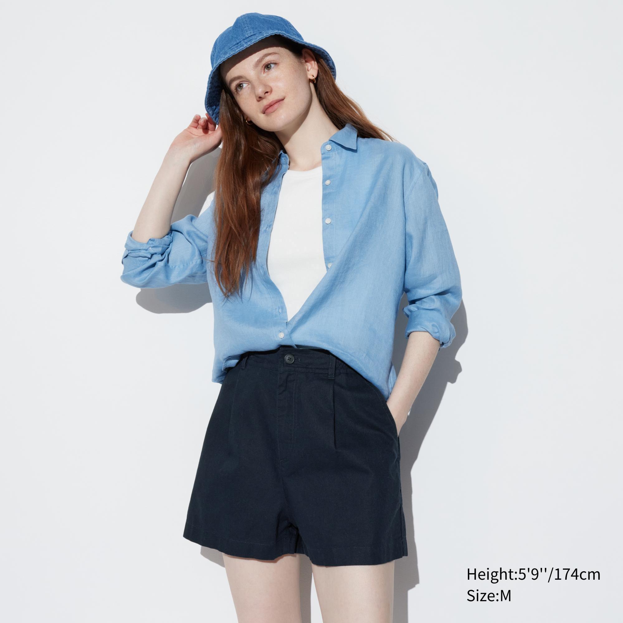 Womens Linen Cotton Shorts Navy XS UNIQLO US Product Image