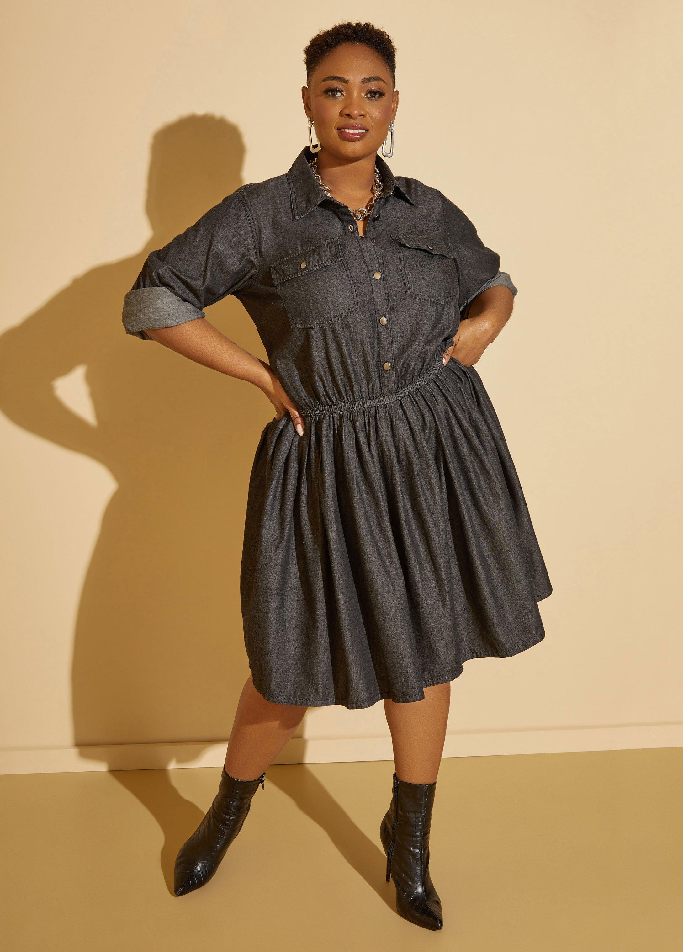 Plus Size Denim A Line Shirtdress Ashley Stewart Product Image